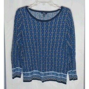 Hatley Blue Geometric Knit Pullover Sweater Women’s Small Soft Cotton Blend